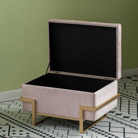 Fabulaxe Large Tufted Minimalist Rectangular Velvet Storage Ottoman with Gold Metal Legs, Pink QI003939.PK